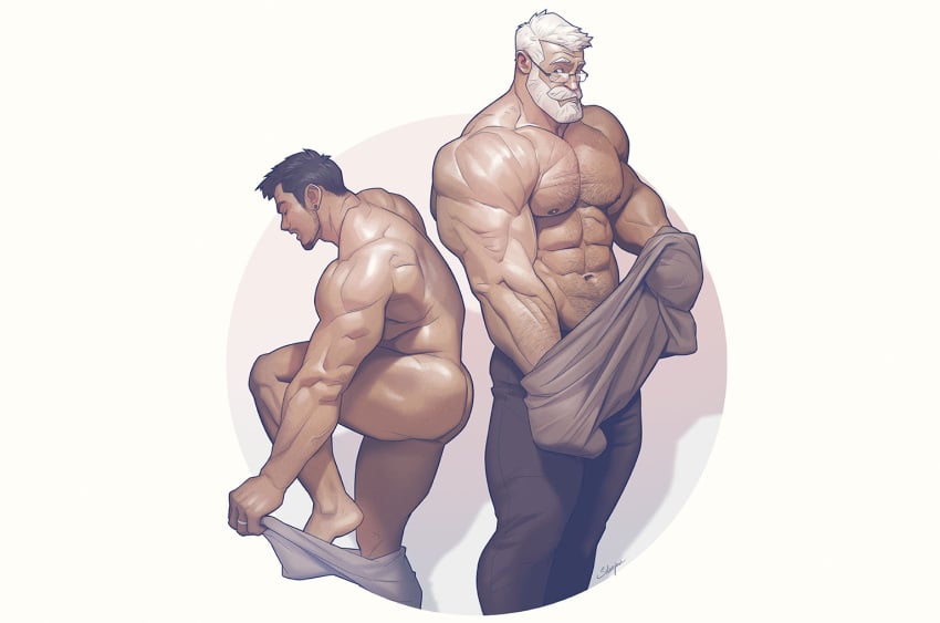 2boys abs biceps big_pecs boyfriends bulging_biceps huge_chest huge_pecs male male_only muscles muscular muscular_male pecs putting_clothes_on silverjow smooth_chest smooth_skin twitter_user_oc ulric_(silverjow) wei_(silverjow)