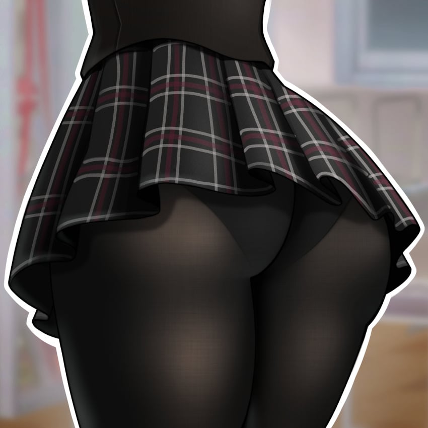 black_legwear black_pantyhose butt butt_focus clothing female human legwear makoto_niijima mwxxxart pale_skin panties_under_pantyhose pantyhose persona persona_5 school_uniform schoolgirl tights upskirt