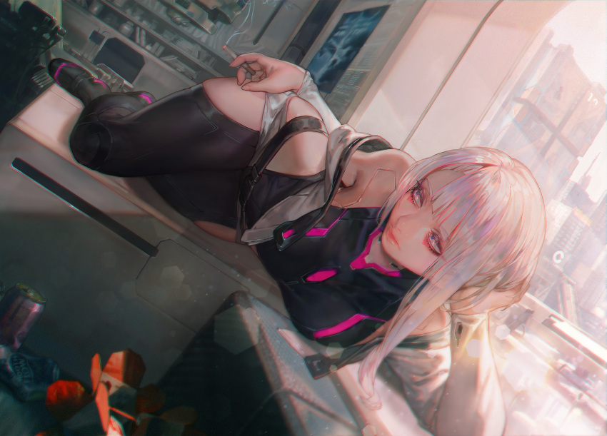 aoin big_ass big_breasts cd_projekt_red cybernetics cyberpunk:_edgerunners cyberpunk_2077 female female_only light-skinned_female light_skin lucyna_kushinada painting_(artwork) studio_trigger thick_thighs