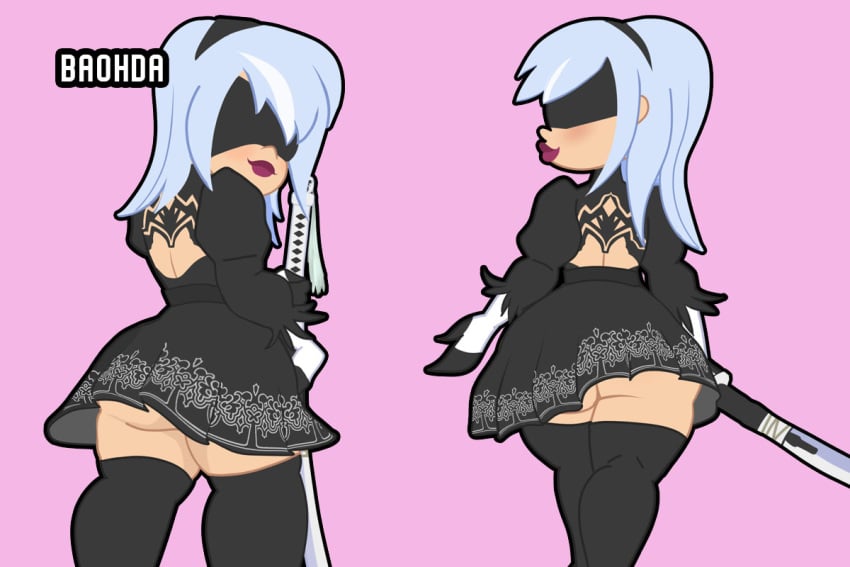 1girls ass baohda big_ass cartoon_network dc dc_comics dc_super_hero_girls female female_only nier:_automata rear_view rose_wilson rose_wilson_(shg) thick_thighs wide_hips yorha_2b_(cosplay)