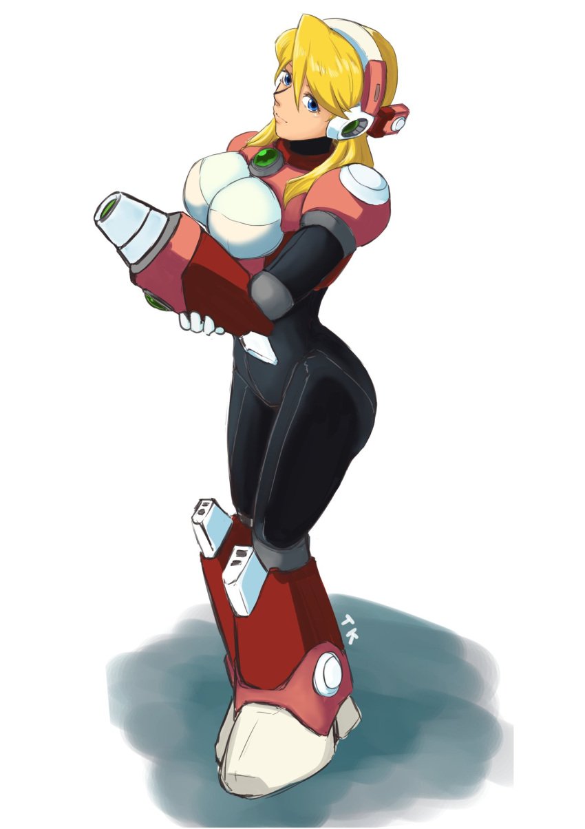 1girls alia arm_cannon big_ass big_breasts black_bodysuit blonde_hair blue_eyes bodysuit female long_hair mega_man mega_man_x robot_girl taikikun tk white_background white_gloves