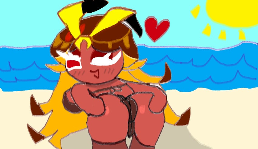 ass_focus beach big_ass big_breasts bikini caramelpearl_(artist) centipede_cookie cookie_run cookie_run_ovenbreak grabbing_own_ass hands_on_ass long_hair multicolored_hair tagme wink