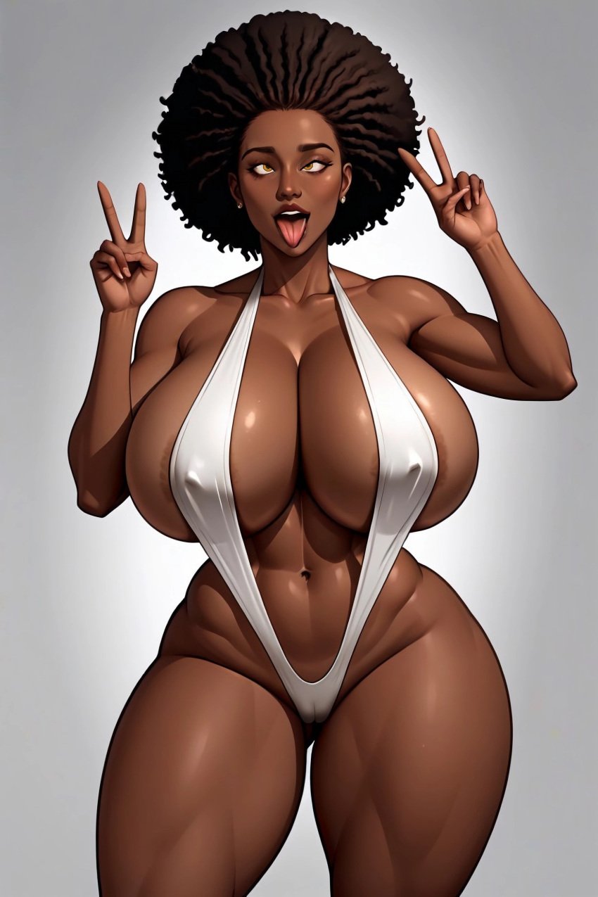 1girls 2025 african african_female ahe_gao ahegao_face ai_generated areola areolae armpits big_breasts black_skin black_skinned_female breasts breasts_bigger_than_head breasts_expansion camel_toe cameltoe collarbone create.porn dark-skinned_female dark_skin earrings exposed_thighs eyebrows eyelashes female female_only gold_eyes golden_eyes grey_background high_resolution highres hips hourglass_figure huge_breasts innie_belly_button large_breasts looking_at_viewer makeup midriff navel nipple_bulge original original_character parted_lips peace_sign rolling_eyes room round_ass round_butt self_upload simple_background sling_bikini sling_swimsuit slingshot_bikini slingshot_swimsuit solo stable_diffusion standing thick_thighs thighs toned toned_body toned_female tongue tongue_out voluptuous voluptuous_female white_bikini white_sling_bikini white_slingshot_bikini white_slingshot_swimsuit white_swimsuit