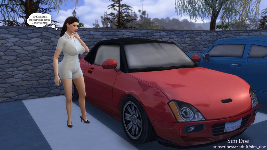3d big_breasts bodysuit breasts brown_hair caption comic comic_page english english_text female heels long_hair melissa_england(sim_doe) original_characters sim_doe sims sims4 sims_4 speech_bubble speech_bubbles the_sims the_sims_4 young_female younger_female