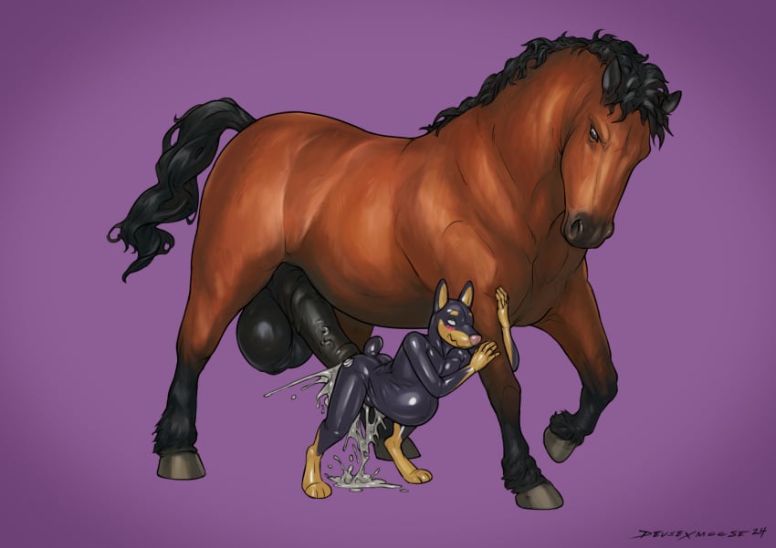 anal anal_sex animal_genitalia animal_penis anthro anthro_on_feral anthro_penetrated balls big_balls big_penis bodily_fluids canid canine canis cum cum_in_ass cum_inside deusexmoose dobermann domestic_dog duo equid equine equine_genitalia equine_penis feral feral_penetrating from_behind_position genital_fluids genitals hi_res hooves huge_balls huge_cock inflation inflation male male/male mammal penetration penis pinscher sex stomach_bulge vein veiny_penis zoophilia