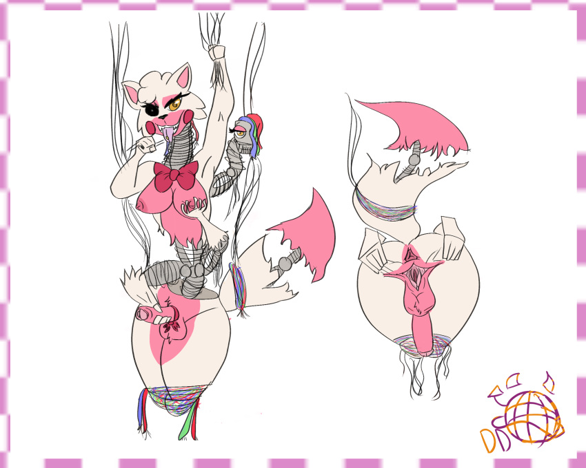 animatronic anthro ass bow_tie breasts discodemon female five_nights_at_freddy's five_nights_at_freddy's_2 genitals gynomorph herm hi_res holding_breast holding_penis intersex intersex_only machine mangle_(fnaf) multi_arm multi_limb penis pink_body presenting presenting_hindquarters presenting_pussy pussy robot scottgames solo spread_pussy spreading white_body wire