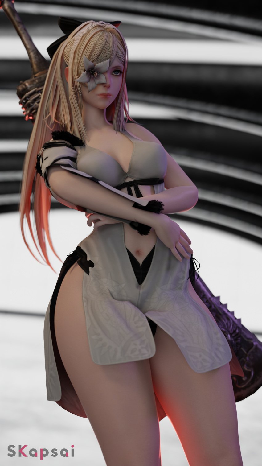 1girls 3d big_breasts blender breasts corset drag-on_dragoon drakengard drakengard_3 dress dress_lift female flower lingerie nier_(series) pinup skapsai skirt skirt_lift solo sword tagme thick_thighs zero_(drag-on_dragoon) zero_(drakengard)