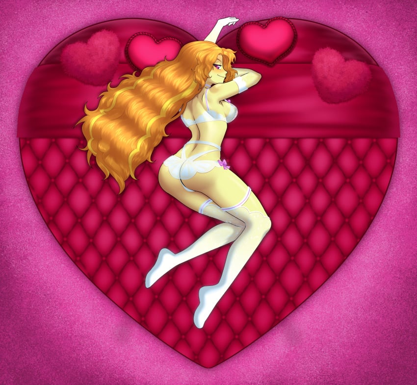 1girls adagio_dazzle ass backside bed blush bow bra breasts curvy designer_clothing equestria_girls female female_only friendship_is_magic full_body hasbro heart-shaped_bed hourglass_figure image_set lingerie long_hair looking_at_viewer lying lying_on_bed lying_on_side my_little_pony panties pillows rileyav see-through_clothing see-through_lingerie sideboob simple_background solo stockings straps the_dazzlings two_tone_hair underwear valentine's_day white_lingerie