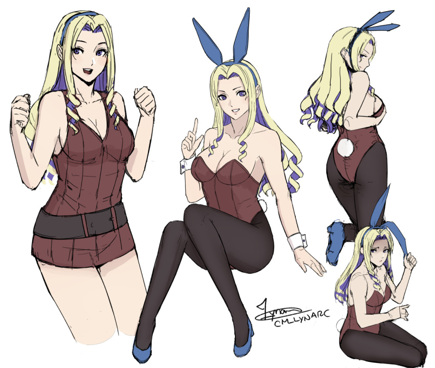 1girls alternate_costume blonde_hair blue_eyes breasts bunny_ears bunny_girl bunnysuit cleavage cm_lynarc constance_von_nuvelle female female_only fire_emblem fire_emblem:_three_houses large_breasts leotard long_hair multicolored_hair nintendo pantyhose revision solo