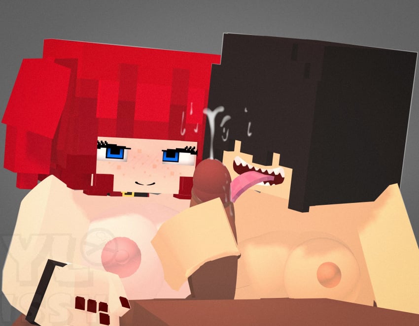 1boy 2girls 2girls1boy 3d angel_girl blue_eyes breasts cumshot erect_nipples erect_penis female freckles horny_female human_female human_male humanoid kenny_(hentaimimi) licking_penis looking_at_partner looking_at_penis looking_at_viewer mine-imator minecraft open_mouth outside ponytails red_hair sharpy_(coresvoid) smile tagme ylissy_(ylissymc) ylissymc