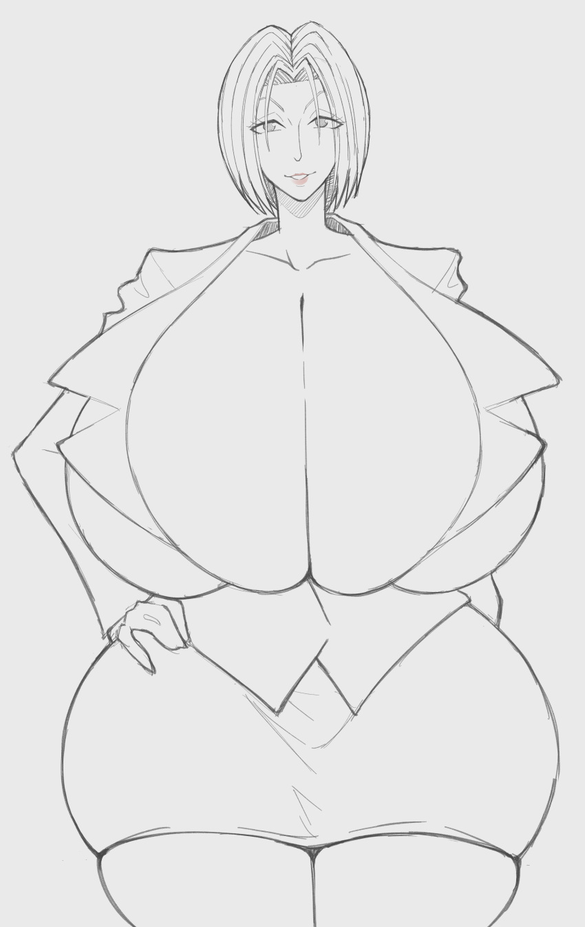 1girls big_breasts big_thighs breasts busty cleavage cowboy_shot curvy enormous_breasts female female_only giant_breasts gigantic_breasts huge_breasts huge_thighs human hunter_x_hunter hyper_breasts massive_breasts monochrome pakunoda phantom_troupe short_hair shounen_jump sketch solo solo_female thanuki thanukiart thick_thighs thighs villainess voluptuous wide_hips