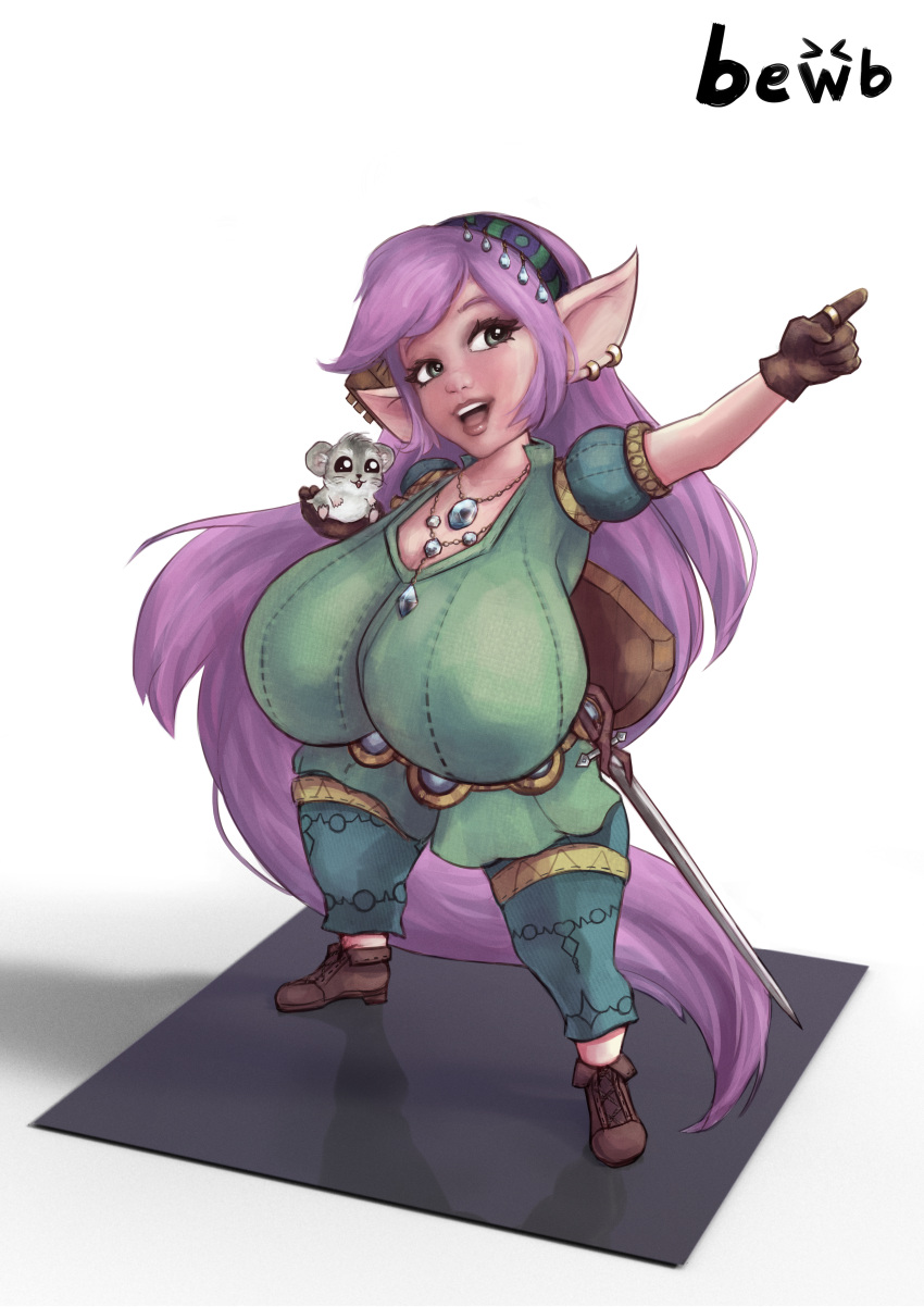 bard bewbdraws cute dungeons_and_dragons earrings female female_only gnome hamster headband huge_breasts instrument jewelry jewels leather_boots long_hair musical_instrument pink_hair pointy_ears shortstack solo solo_female world_of_warcraft