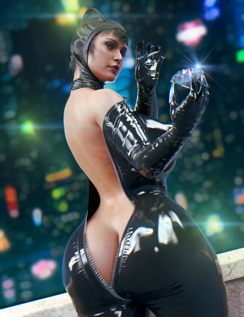 1girls 3d alternate_version_available areolae ass batman_(series) belly_button big_ass big_breasts black_bodysuit bodysuit breast_slip breasts breasts_out catwoman catwoman_(injustice) claws curvaceous curvy dc dc_comics diamond exposed_breasts female female_only goggles goggles_on_head heart_butt hourglass_figure injustice_2 large_breasts latex looking_at_viewer milapone nipples open_bodysuit pawg rear_view selina_kyle solo thick_thighs unzipped_bodysuit wide_hips