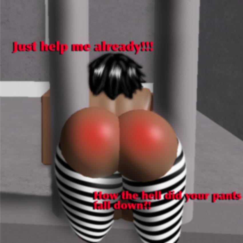 3d begging big_ass big_butt blush_lines dark-skinned_male jail_bars male pants_down prisoner roblox roblox_avatar robloxian shitpost stuck stuck_in_object tagme