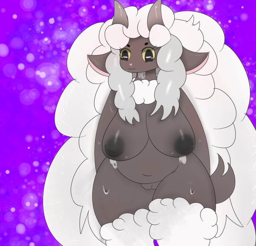 absurd_res anthro areola big_breasts black_areola black_body black_nipples blush bodily_fluids bovid braided_hair breasts brown_body caprine featureless_crotch female fur generation_8_pokemon genitals grey_body grey_fur hair heart heart_nose hi_res horn humanoid inverted_nipples mammal miyang_draws! nintendo nipples pokemon pokemon_(species) pussy sheep slightly_chubby slightly_chubby_anthro slightly_chubby_female smile sweat sweatdrop white wool_(fur) wooloo