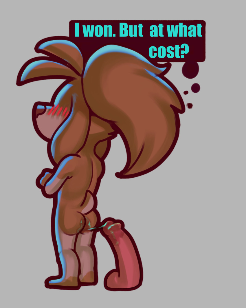 absurd_res after_masturbation anthro ass bird_dog blush blush_lines brown_body brown_fur canid canine canis chibi cocker_spaniel diadorin dildo domestic_dog english_text floppy_ears fur grey_background hair hi_res humor hunting_dog long_hair lube_in_ass lube_string luve male mammal nugget_(diadorin) sex_toy simple_background solo spaniel text thought_bubble