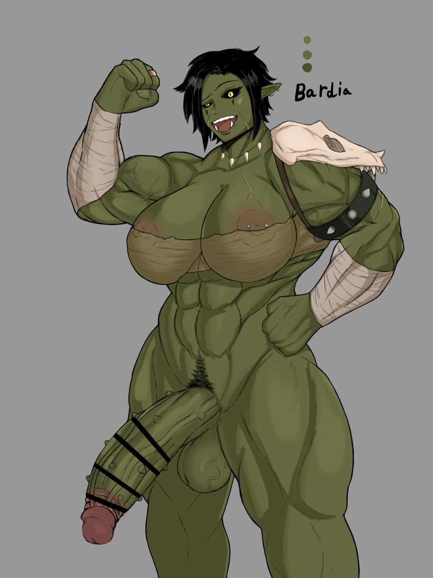 1futa 2d 5_fingers abs biceps big_penis black_hair black_pubic_hair black_sclera censor_bar censored censored_penis erection fang_necklace flexing futanari green-skinned_futanari green_skin grey_background hand_on_hip happy_trail huge_cock humanoid muscular_arms muscular_futanari muscular_thighs nude nude_futanari orc orc_futanari penis penis_to_the_knees pointy_ears pubic_hair sadistic_smile scar scar_on_cheek scar_on_face self_upload simple_background skull_pauldron smegma smile solo soutoku spiked_penis tomboy veiny_muscles yellow_eyes