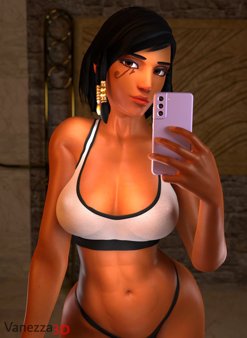 3d abs breasts female mirror overwatch overwatch_2 pharah pinup selfie selfie_pose stomach vanezza