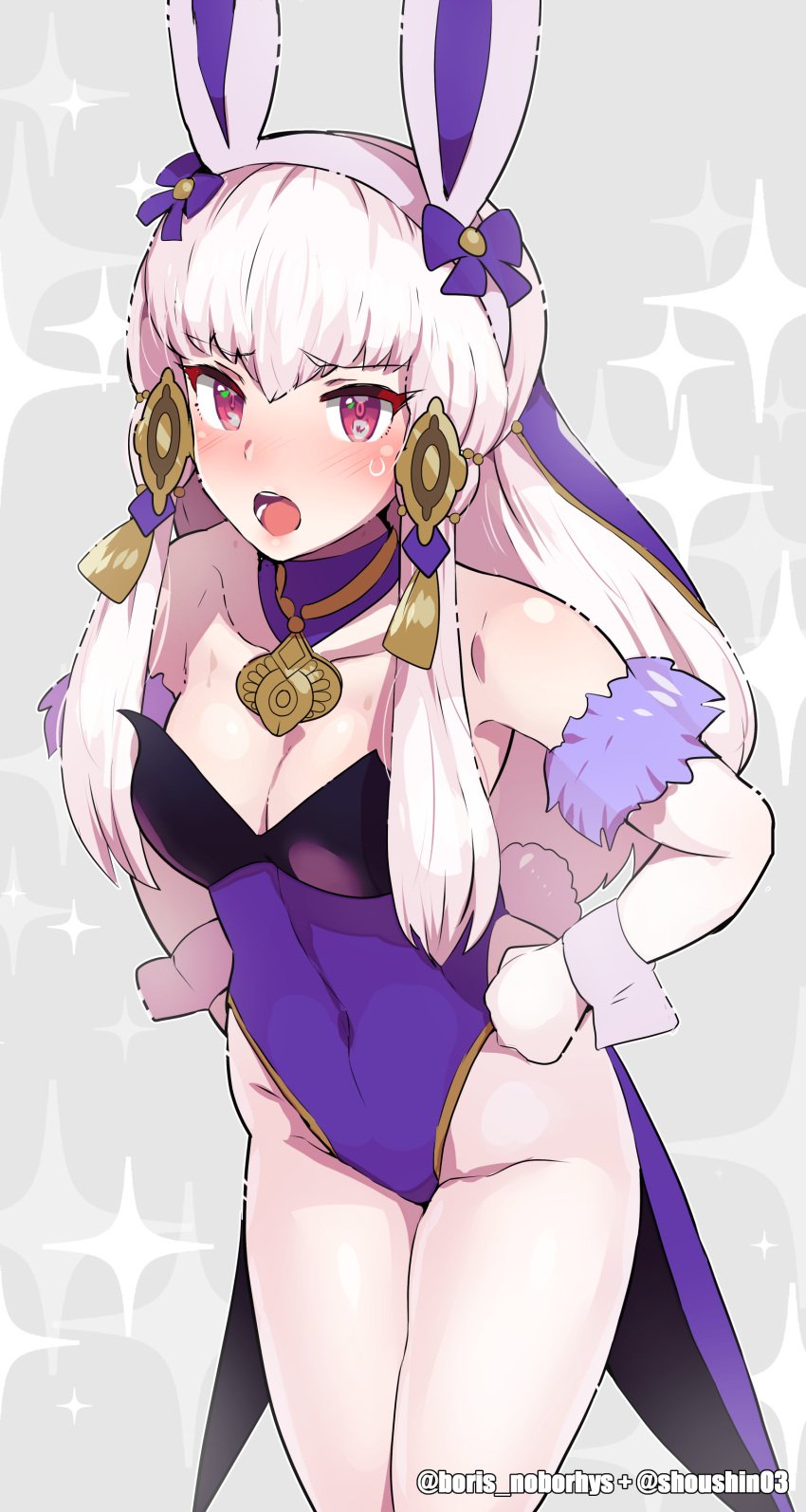 1girls absurdres alternate_costume animal_ears bangs bare_shoulders blue_leotard blush boris_(noborhys) breasts bunny_ears bunny_girl bunnysuit cleavage coattails collarbone commentary_request detached_collar female female_only fire_emblem fire_emblem:_three_houses gloves hands_on_hips highres leotard long_hair looking_at_viewer lysithea_von_ordelia medium_breasts nintendo open_mouth pantyhose pink_eyes playboy_bunny rabbit_ears rabbit_tail revision sidelocks simple_background solo sparkle strapless strapless_leotard tail thighs white_background white_gloves white_hair white_pantyhose wrist_cuffs