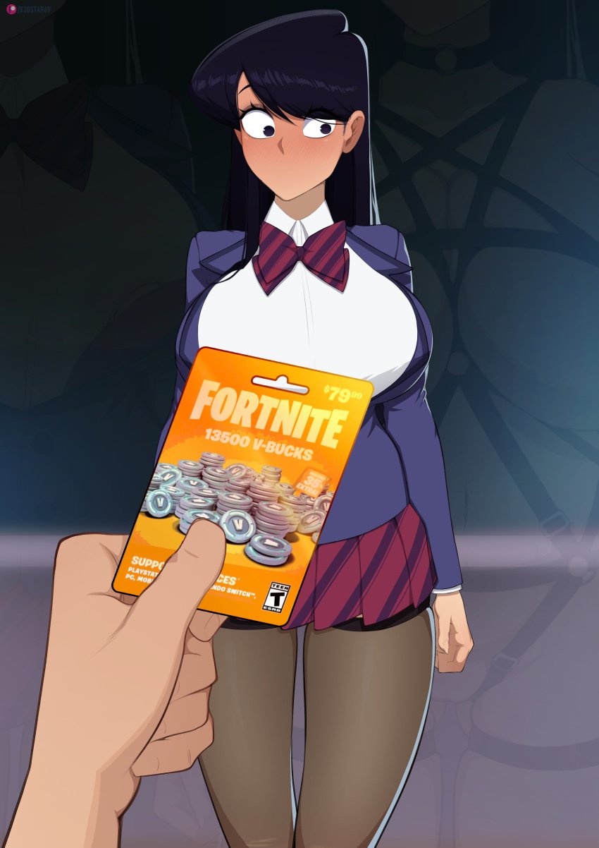 1girls big_breasts fortnite komi-san_wa_komyushou_desu komi_shouko long_hair nonude prostitution purple_eyes r3dstar school_uniform skirt solo solo_female v-bucks