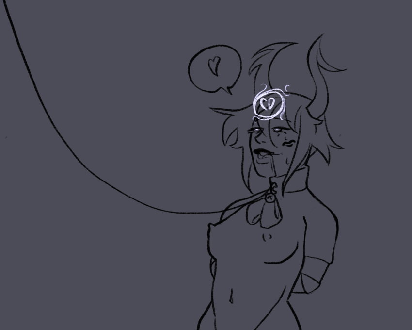 bell bell_collar collar fantroll glowing_eyes heart heart_shaped_pupils homestuck homestuck_oc horns hypnosis leash monochrome ms_paint_adventures perky_breasts soldierexclipse tagme