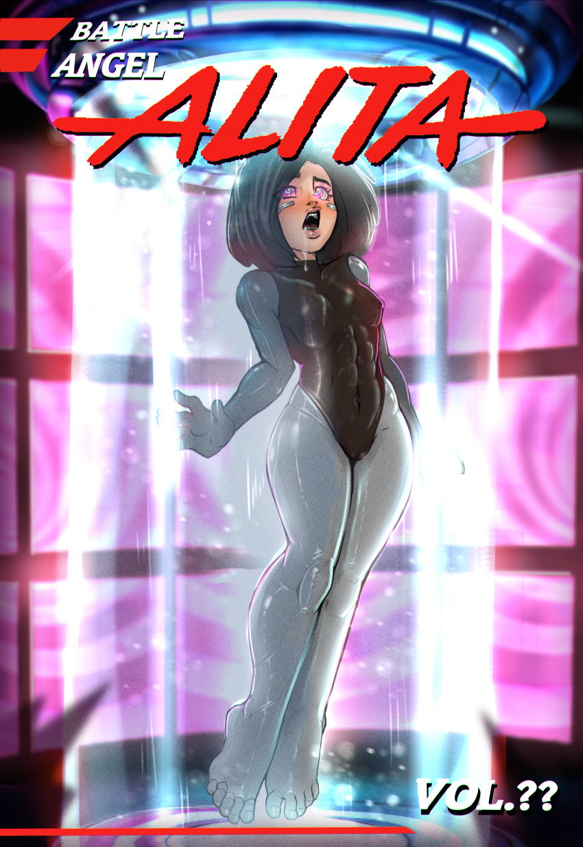 abs alita bad_end bare_shoulders barefoot battle_angel_alita black_hair captive captured cybernetic_limb cyborg drool drooling edit feet female female_focus female_only floating hypnosis leotard metal midriff mind_break mind_control nipples open_mouth reliusmax see-through see-through_clothing short_hair solo solo_female solo_focus spiral_eyes toes tube variant