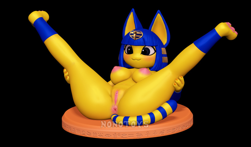 3d 3d_(artwork) 3d_model :3 animal_crossing ankha ankha_(animal_crossing) anthro anus blue_hair bracelet breasts clitoris digital_media_(artwork) domestic_cat doubutsu_no_mori felid feline felis female furry furry_only genitals hair hi_res holding_both_legs jewelry legs_up lying mammal markings nairu_(doubutsu_no_mori) nintendo nipples nonotoys nude on_back pawpads pink_anus pink_nipples pink_pawpads pink_pussy pinup pose presenting presenting_pussy pussy smile solo spread_legs spreading striped_markings striped_tail stripes tail tail_markings yellow_body