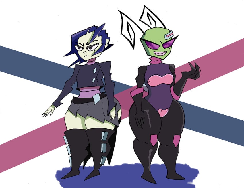 alien alien_girl alternate_outfit antennae boots female female_only gooeyblob green_skin human invader_zim knee_high_boots kneehigh_boots kneehighs light-skinned_female light_skin nickelodeon pink_background purple_background purple_eyes tak tak_(disguised)_(invader_zim) tak_(invader_zim) tak_(irken)_(invader_zim) thick thick_ass thick_thighs white_background