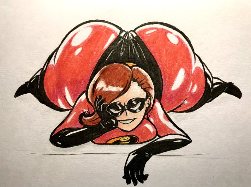 1girls ass ass_focus ass_up bedroom_eyes big_ass big_breasts bodysuit breast_press breasts brown_eyes brown_hair dat_ass disney elastigirl female fully_clothed grin half-closed_eyes helen_parr huge_ass large_ass latex latex_suit looking_at_viewer milf mother oh_gosh_levi pixar shiny_clothes smile smooth_skin smug superhero superheroine tagme the_incredibles