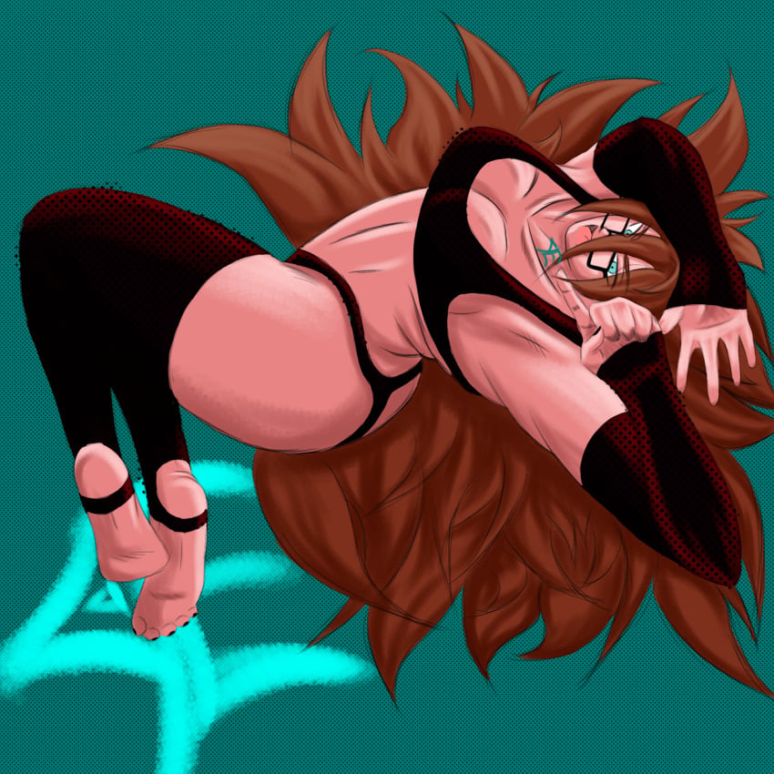 alternate_version_at_source alternate_version_available android android_21 ass big_hair black_nails breasts brown_hair brunette_hair dragon_ball dragon_ball_fighterz dragon_ball_super dragon_ball_z feet female female_only glasses large_hair light-skinned_female medium_breasts panties partially_clothed soles stirrup_legwear thick_thighs thigh_highs thighhighs thong toes vomi_(dragon_ball)