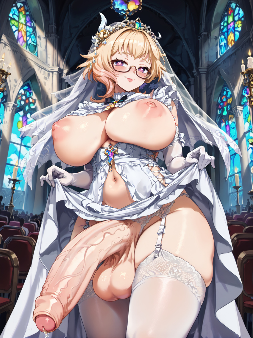 1futa 2024 ai_generated big_balls big_nipples big_penis big_thighs church dress_lift elbow_gloves emilie_(genshin_impact) erect_penis erection foreskin futa_bride futa_only futa_sans_pussy futanari genshin_impact gigantic_penis glasses happy heart_eyes hearts hoyoverse huge_balls huge_breasts huge_cock huge_nipples indoors lingerie memch0 mihoyo navel penis precum seducing_viewer seductive_look seductive_smile smile smiling smiling_at_viewer tagme wedding wedding_dress wedding_veil white_gloves wife