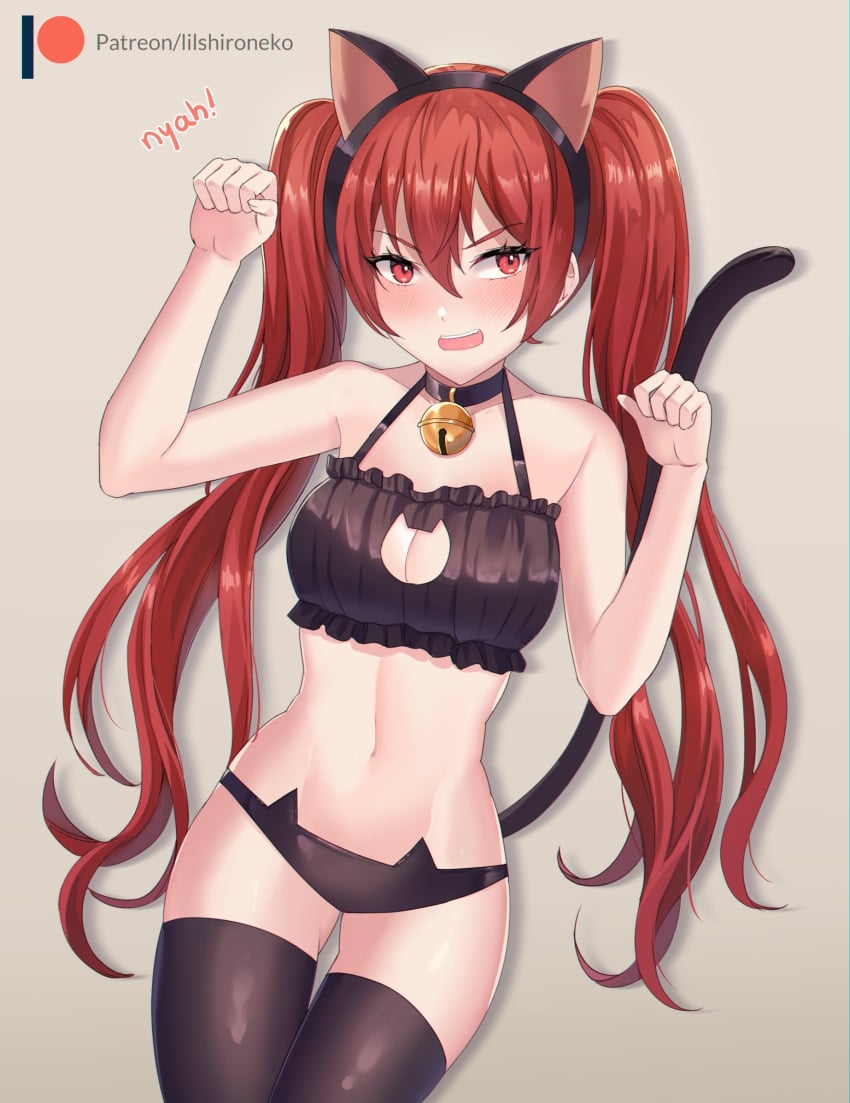 1girls bell_collar cat_ears cat_pose cat_tail catgirl cleavage fake_animal_ears female female_only fire_emblem fire_emblem_awakening lilshironeko medium_breasts nintendo red_eyes red_hair severa_(fire_emblem) solo twintails