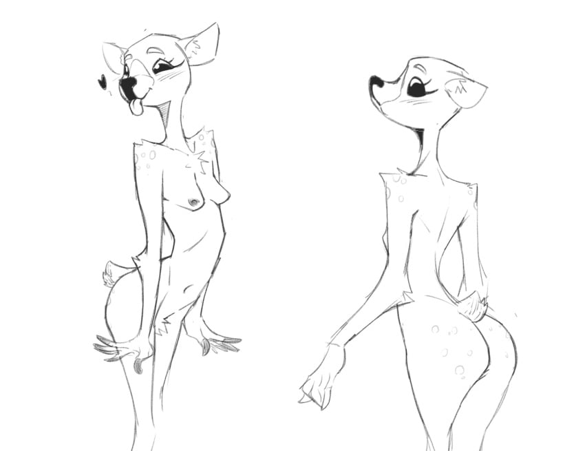 anthro ass breasts deer_girl female furry furry_female furry_futa futanari intersex kinky_rat pubic_tuft pussy self_upload skinny small_breasts smiling spots tongue_out