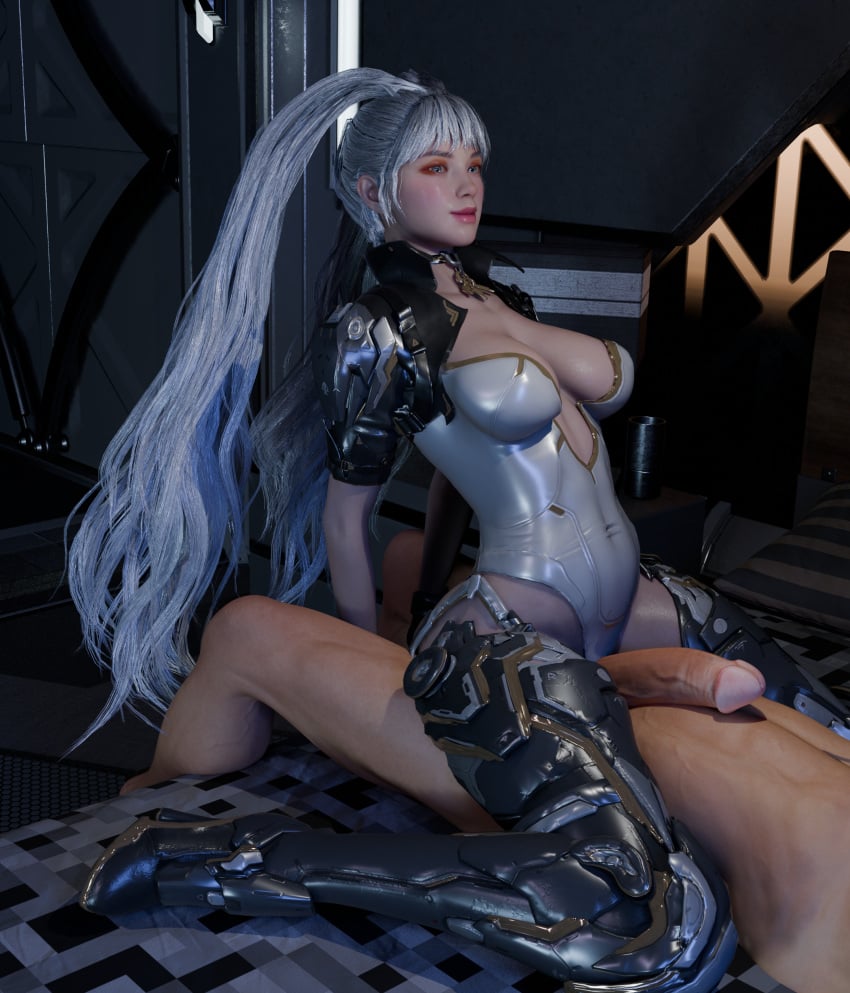 1girls big_ass big_breasts big_thighs bunny_(the_first_descendant) female futuristic futuristic_clothing leotard looking_at_viewer riding_penis solo solo_female the_first_descendant twintails white_hair wide_hips zen_art