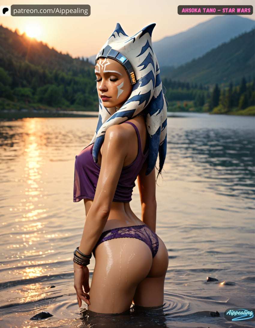 ahsoka_tano ai_generated aippealing ass_focus cute female female_focus female_only from_behind lake montral star_wars