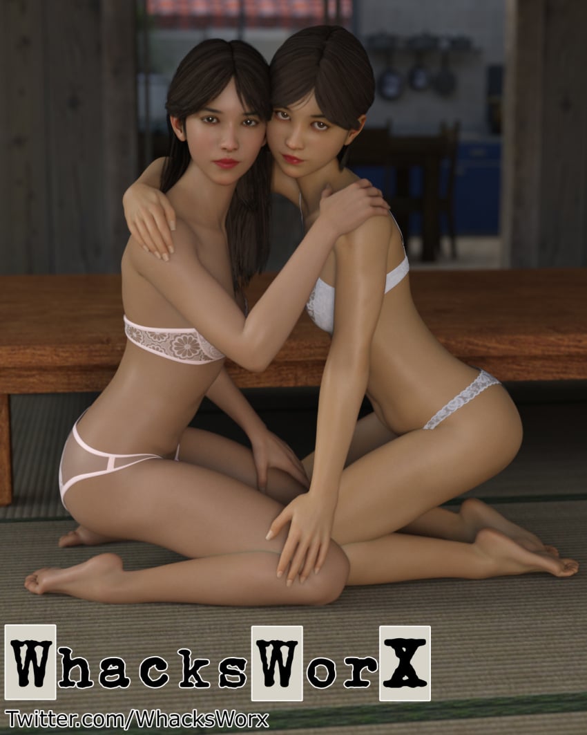 2girls 3d adoptive_incest adoptive_siblings asian ayako_(ryuu_ga_gotoku) embrace female/female female_only girls girls_only incest izumi_(ryuu_ga_gotoku) only_female ryuu_ga_gotoku underwear whacksworx yuri