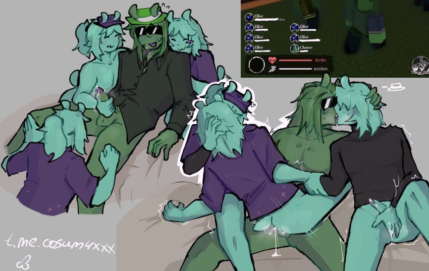 7boys alien_boy alien_chance_(forsaken) alien_elliot_(forsaken) balls bottomless chance_(forsaken) cosum4xxx cum elliot_(forsaken) fedora forsaken_(roblox) gay gay_sex green_skin group male male_only masturbation nude penis reference_image roblox roblox_game robloxian self_upload tagme visor_cap