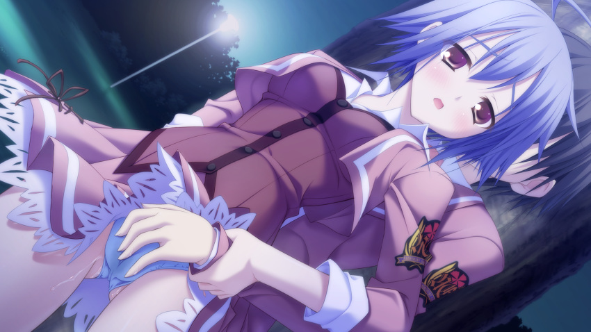 amakusa_tobari blue_hair canvas_(series) canvas_4 fingering game_cg night panties pussy_juice seifuku shinonome_azura short_hair underwear