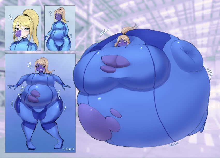 1girls ass_expansion belly_expansion big_ass big_belly big_breasts blonde_hair blowing_bubblegum blue_bodysuit blue_eyes blue_skin blue_skinsuit blueberry_inflation blueberry_inflation_sequence bodysuit breast_expansion bubble_gum cleavage expansion grabbing_own_belly gum immobile inflation light-skinned_female metroid ponytail puffed_cheeks ripped_bodysuit ripped_clothing ripped_skinsuit samus_aran sile2011 skin_turning_blue skinsuit spherical_inflation sunken_head sunken_limbs zero_suit_samus