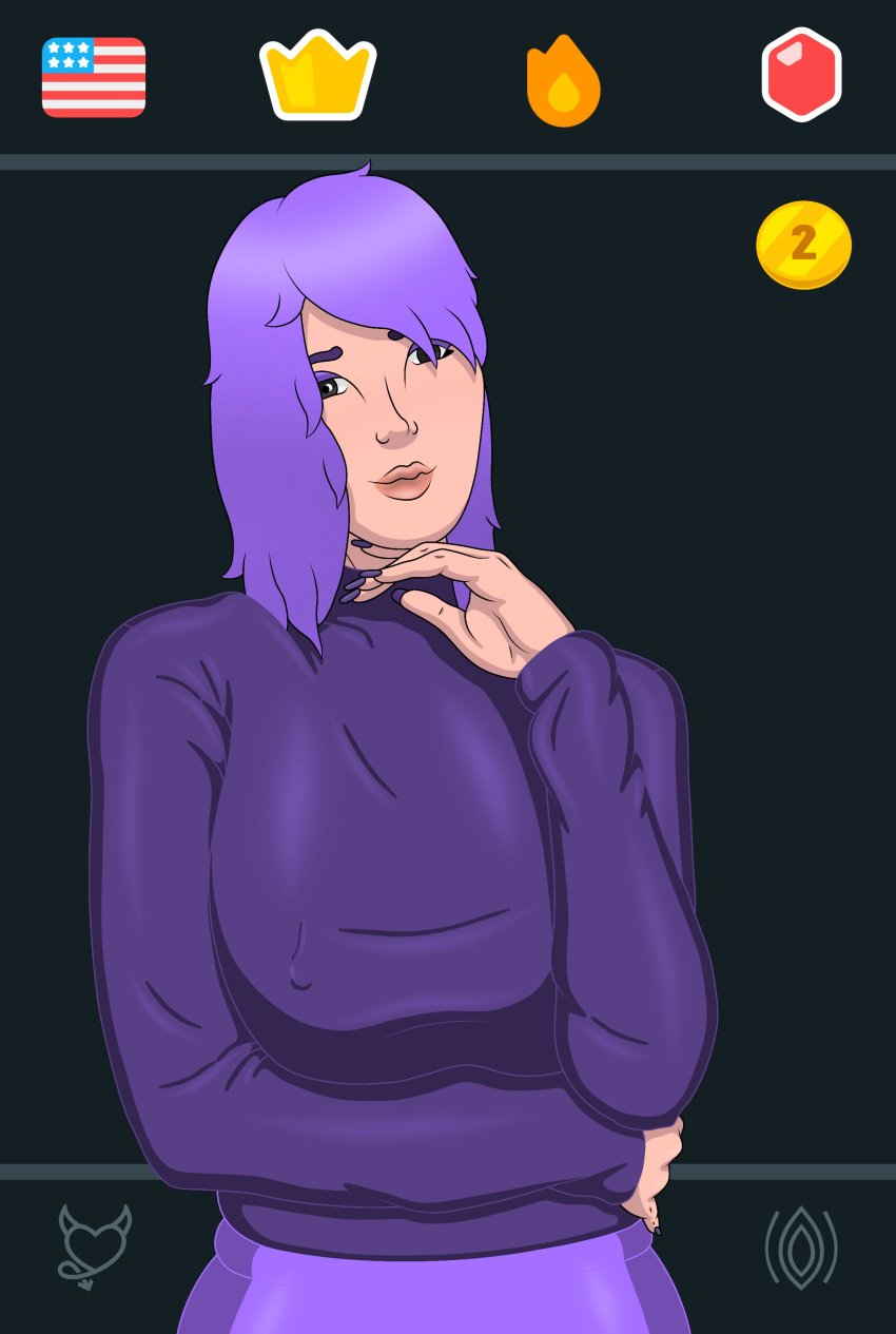 2024 clothed clothing comic duolingo female female_focus female_only lily_(duolingo) page_2 page_number playzzero purple_hair short_hair solo solo_female solo_focus voluptuous voluptuous_female zzerotic