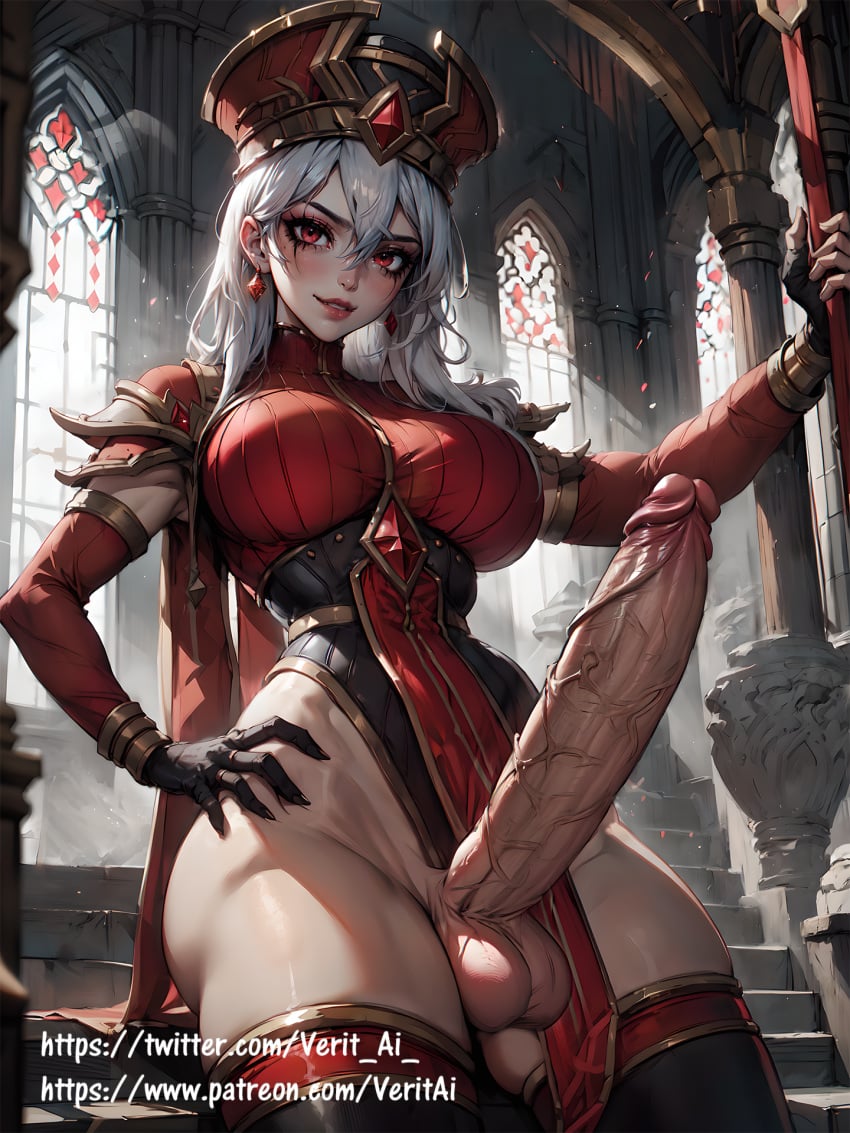 1futa ai_generated armor blizzard_entertainment cathedral church dickgirl earrings futa_only futanari hand_on_hip huge_cock huge_cock leotard looking_at_viewer red_clothing red_eyes runny_makeup sally_whitemane sitting smile solo solo_futa stable_diffusion testicles thick_thighs thighhighs veritai white_hair wide_hips world_of_warcraft