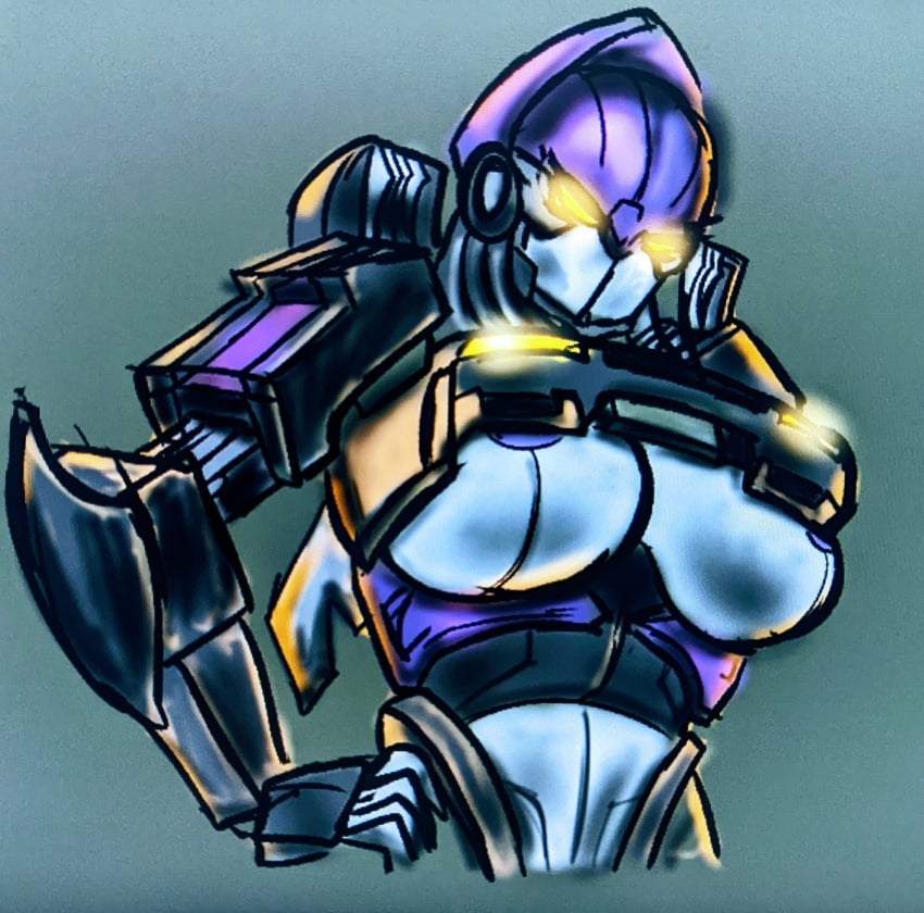 1girls areola_slip big_breasts breasts female female_only glowing_eyes mask masked_female mechavee nightbird_(transformers) nipples purple_nipples robot robot_girl robot_humanoid solo solo_female transformers transformers_rise_of_the_beasts underboob yellow_eyes