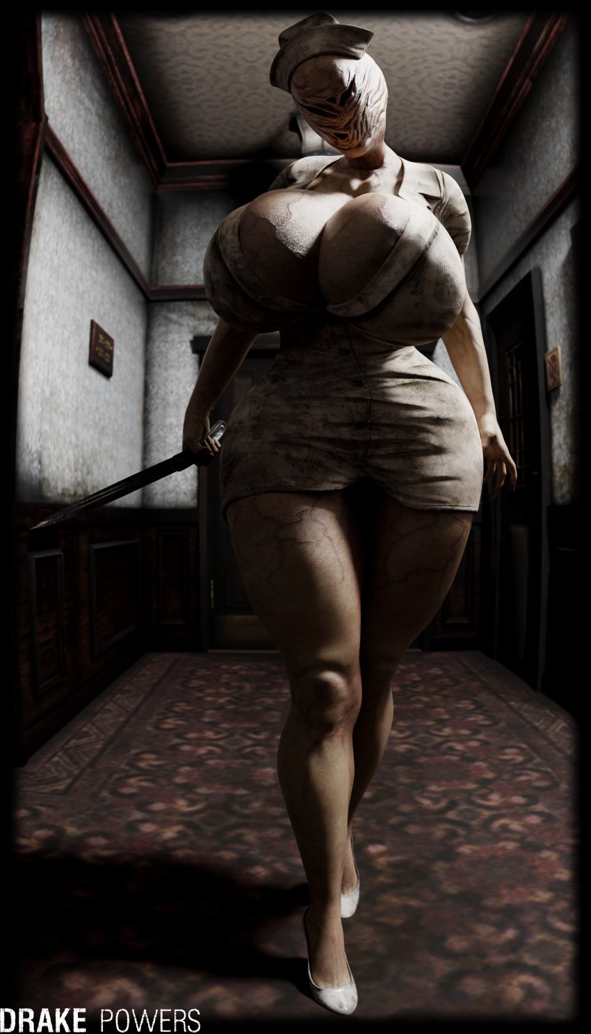 1girls 3d bubble_head_nurse drakepowers female nightmare_waifu nurse_(silent_hill) scary silent_hill