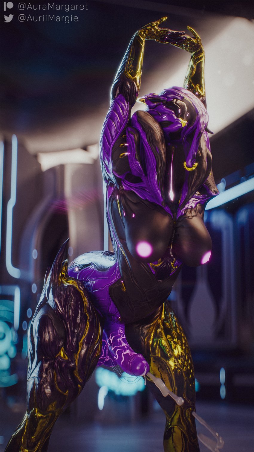 1futa 3d 3d_(artwork) auramargaret balls big_penis breasts cammy_stretch cum cum_on_penis cumming digital_media_(artwork) foreskin futa_only futanari glowing_nipples hi_res multicolored_body nipples patreon penis robot robot_girl robot_humanoid saryn_(warframe) solo solo_futa stretching tenno twitter_username veiny veiny_penis warframe