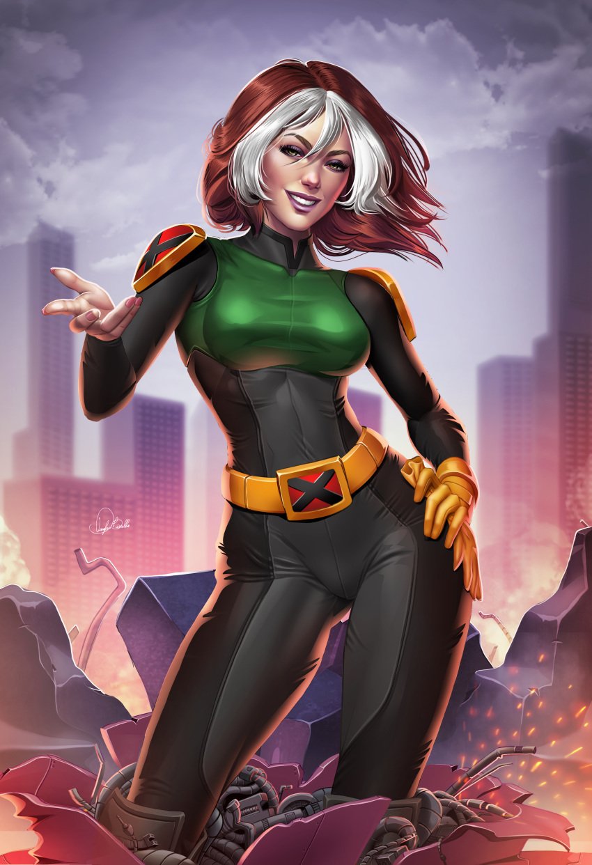 1girls alternate_version_available anna_marie brown_hair clothed clothed_female douglas_bicalho fully_clothed green_eyes hand_on_hip looking_at_viewer marvel marvel_comics multicolored_hair rogue_(evolution) rogue_(x-men) sfw sfw_version smiling teeth_showing x-men x-men_evolution