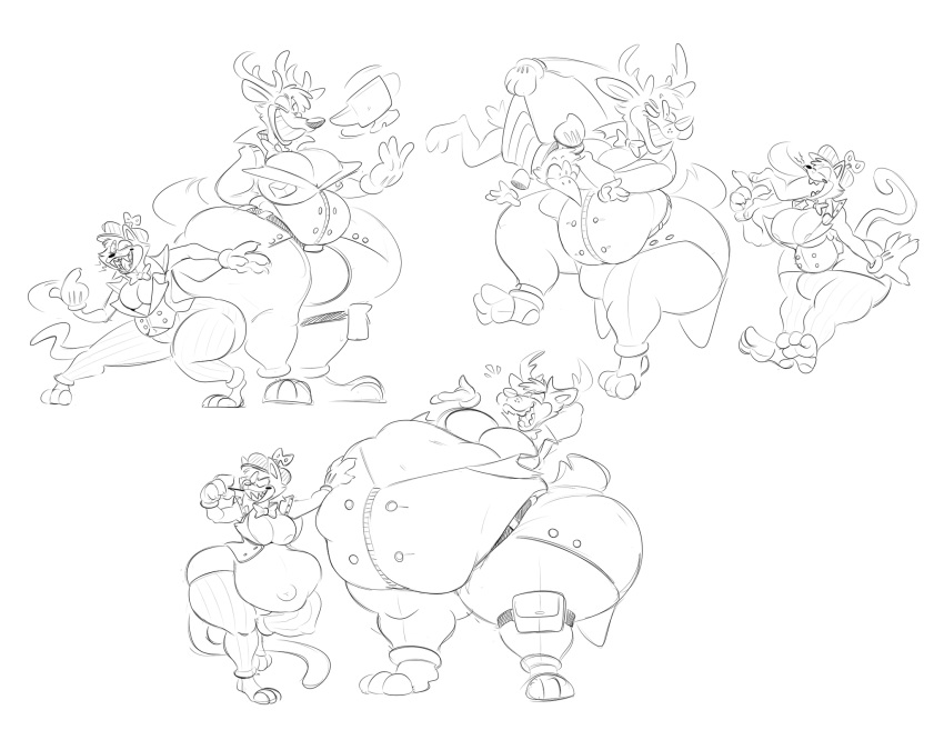 anvil clothed deer feet feline laugh line_art male overweight redpyrodragon toontown_cat toontown_corporate_clash toontown_deer toontown_kiwi toontown_online toony vore