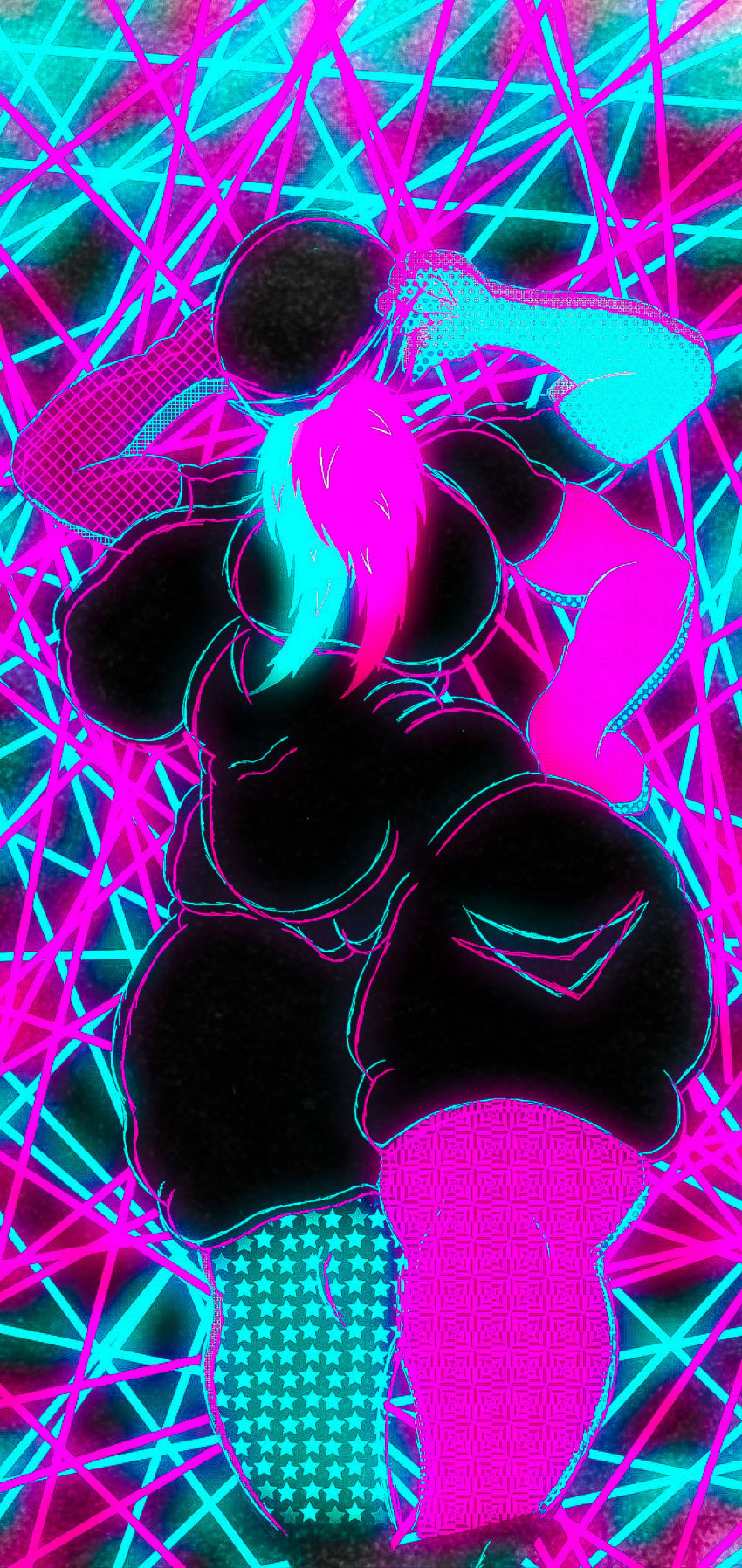 4_arms black_body bright_colors eldritch_horror female female_only glowing grinn_(z.azath0th) large_ass large_tongue multi_arm multi_limb multi_tongue neon no_eyes no_nipples slightly_chubby stockings