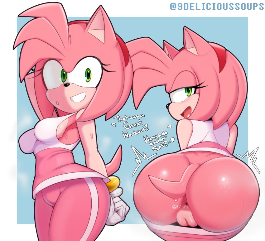 1girls 2d amy_rose anal_wink anthro anus armpits ass ass_up back_view big_ass breasts bubble_butt cameltoe clothing delicioussoup dialogue fat_ass female female_focus female_only furry furry_female furry_only hedgehog large_ass looking_at_viewer looking_back mooning no_panties pants pants_down presenting presenting_hindquarters pussy seductive_look sega sonic_(series) sonic_riders sonic_the_hedgehog_(series) sportswear sweat talking_to_viewer text thick_ass thick_thighs thighs wide_hips winking_anus