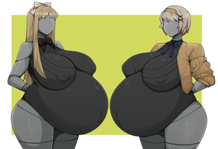 2girls alternate_version_available atomic_heart axis_powers_hetalia belarus_(hetalia) belly big_belly big_breasts blonde_hair breasts commission commissioner_upload crossover_cosplay duo faceless faceless_character faceless_female female female_only hairband hairbow hairclip half-dressed hands_behind_back huge_breasts hyper_pregnancy jacket left_(atomic_heart) living_machine long_hair metallic_body pregnant ready_to_pop ribbon right_(atomic_heart) robot robot_girl short_hair sisters standing tagme the_twins_(atomic_heart) the_twins_(atomic_heart)_(cosplay) thick_thighs ukraine_(hetalia) zeruxu