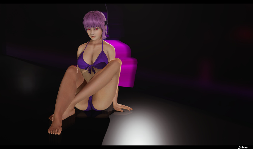 3d ayane_(doa) big_breasts bikini cleavage dead_or_alive female female_only headband honey_select_2 looking_at_viewer ninja pose posing purple_hair red_eyes shanodeshano studio_neo thick_thighs